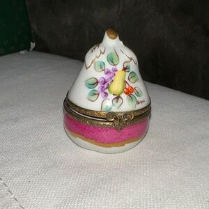 Limoges Porcelain Box with Pink and Gold Accents